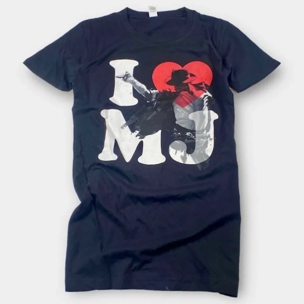 NWOT Michael Jackson I Love MJ Memorabilia Tee Shirt Blue, Size Medium - Picture 1 of 3